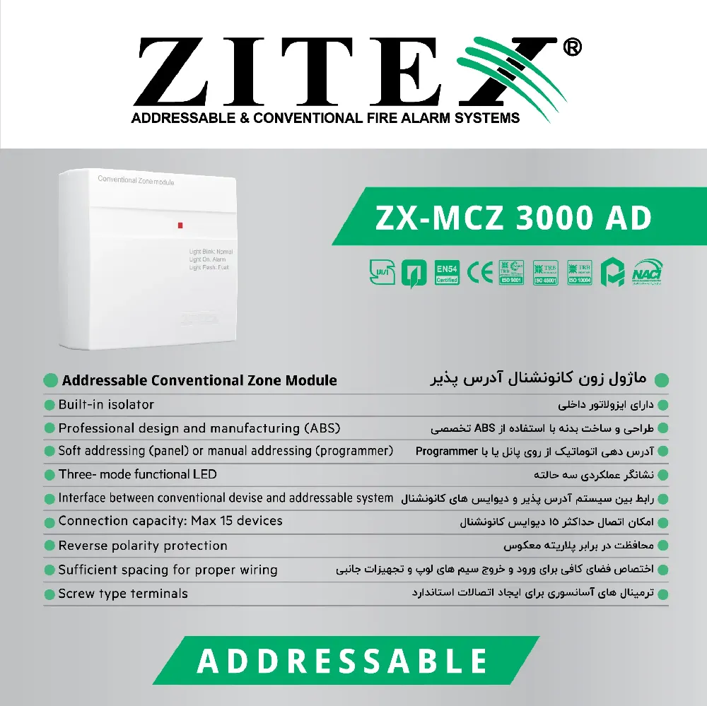 ماژول زون کانونشنال اعلام حریق آدرس پذیر زیتکس مدل ZX-MCZ 3000 AD